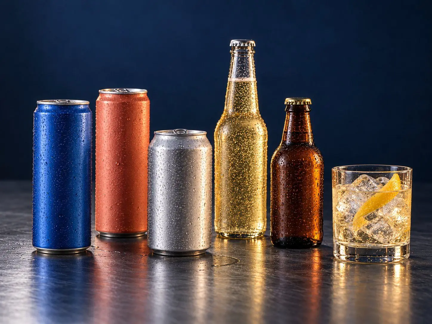 Chilled cans and bottles of ready-to-drink cocktails