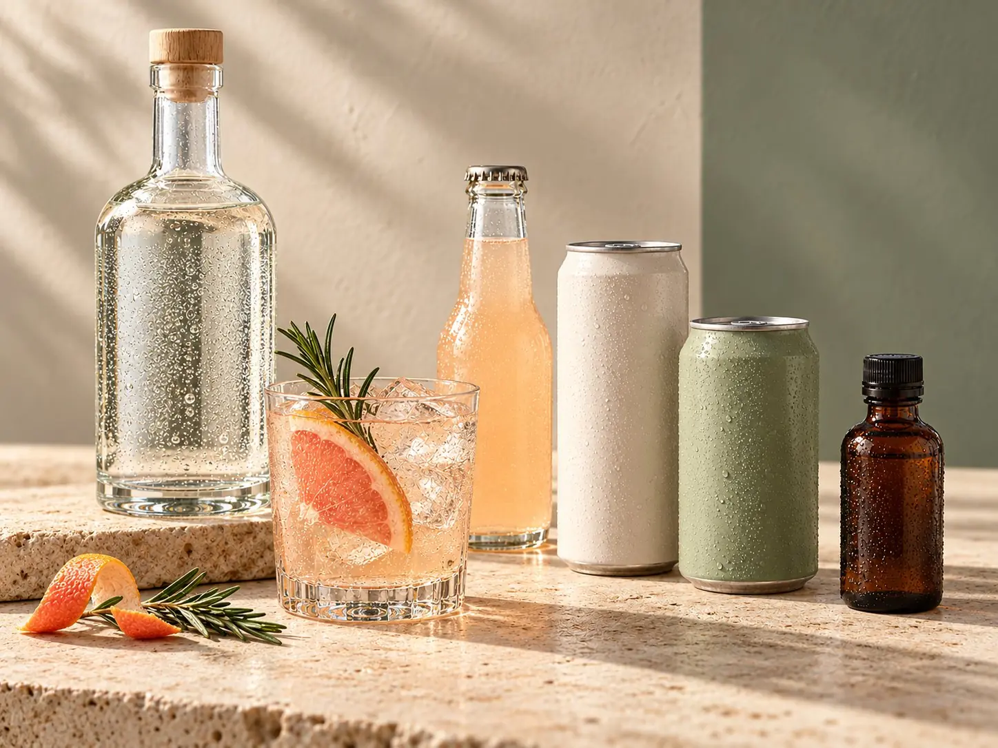 Alcohol-free drinks with grapefruit and rosemary